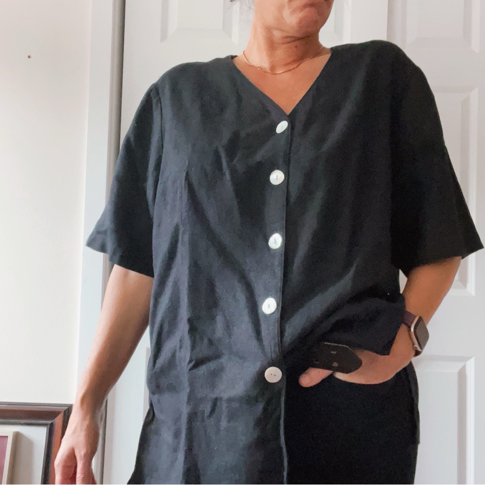 Vintage 90’s Carol Anderson black short sleeve tunic shirt linen‎ size 16